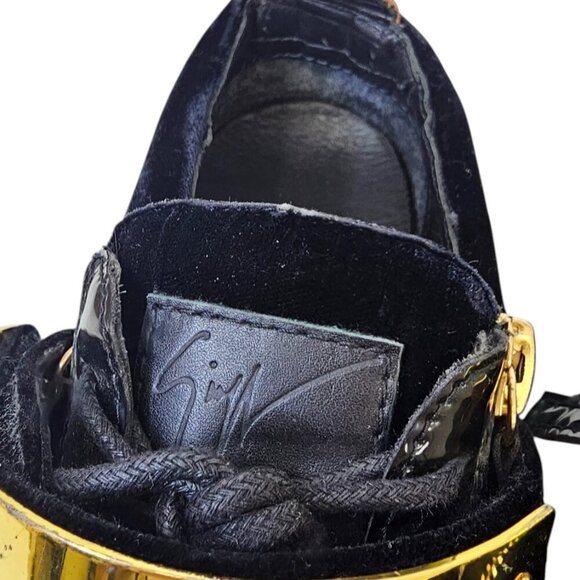 Giuseppe Zanotti Mens Metal Strap Low Top Velvet Shoes, Black, Gold, Sz 40 /US 7 - Picture 8 of 10
